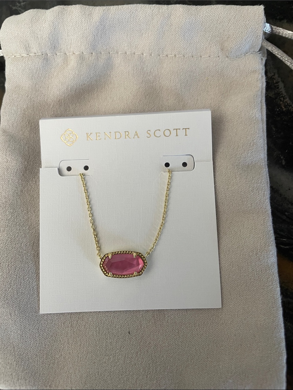 Kendra Scott Gold Chain Necklace with Pink Faceted Pendant